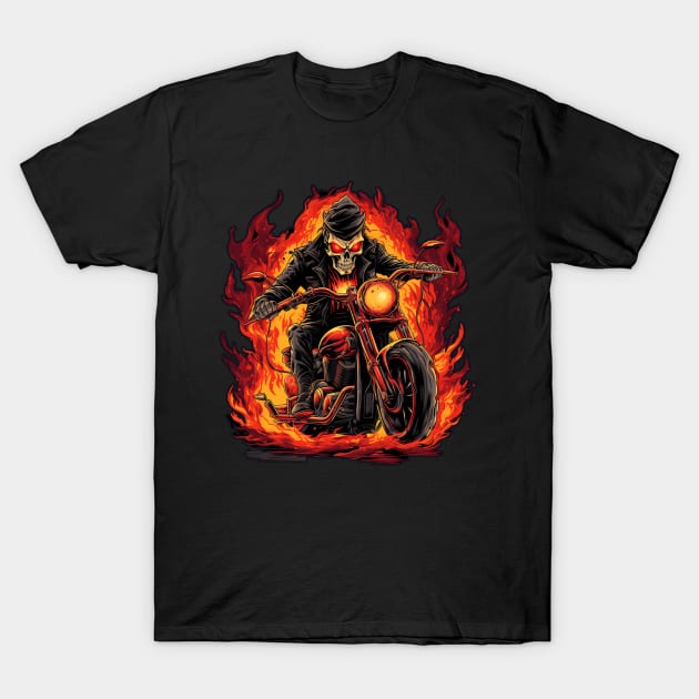 Skull Fire Retro Motorcycle Vintage T-Shirt by Nenok